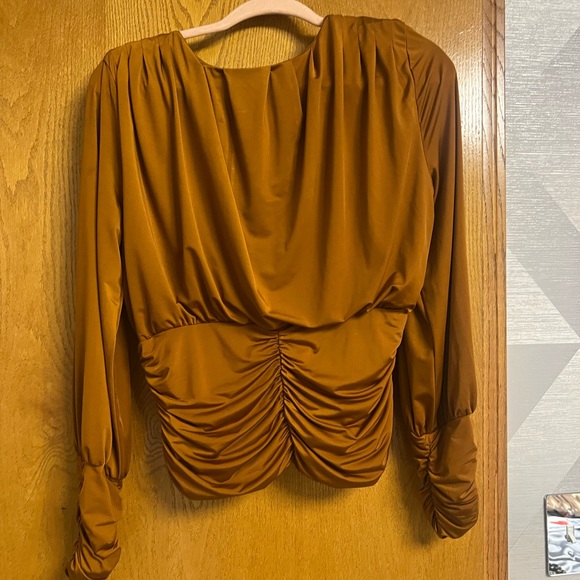 Express Rust V-Neck Ruched Blouse - Picture 2 of 2